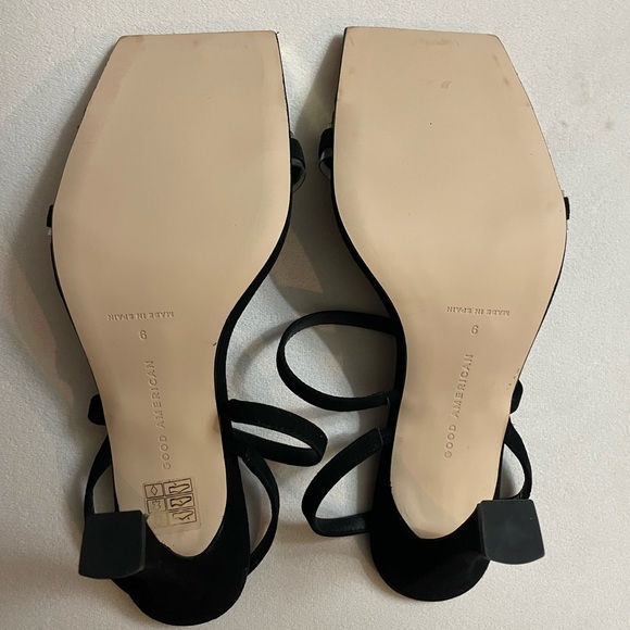 NIB Good American The Standout Square Toe Sandal Heels in Black Suede Size 9 - Picture 14 of 14
